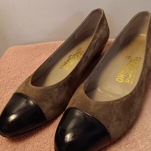 Salvatore Ferragamo Women's Tan and Black Suede Loafers